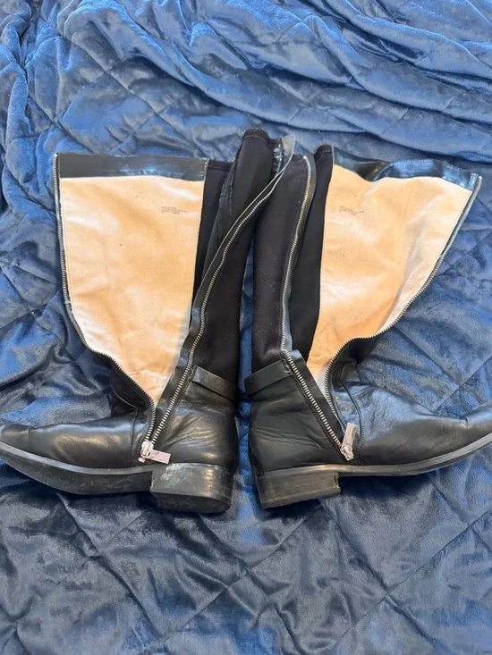 MICHAEL Michael Kors Black Leather Over-the-Knee Boots with Gold Logo Accent - Picture 4 of 6